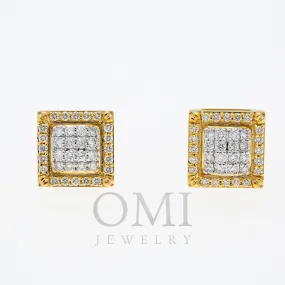 10K GOLD ROUND DIAMOND SQUARE EARRINGS 1.08 CTW