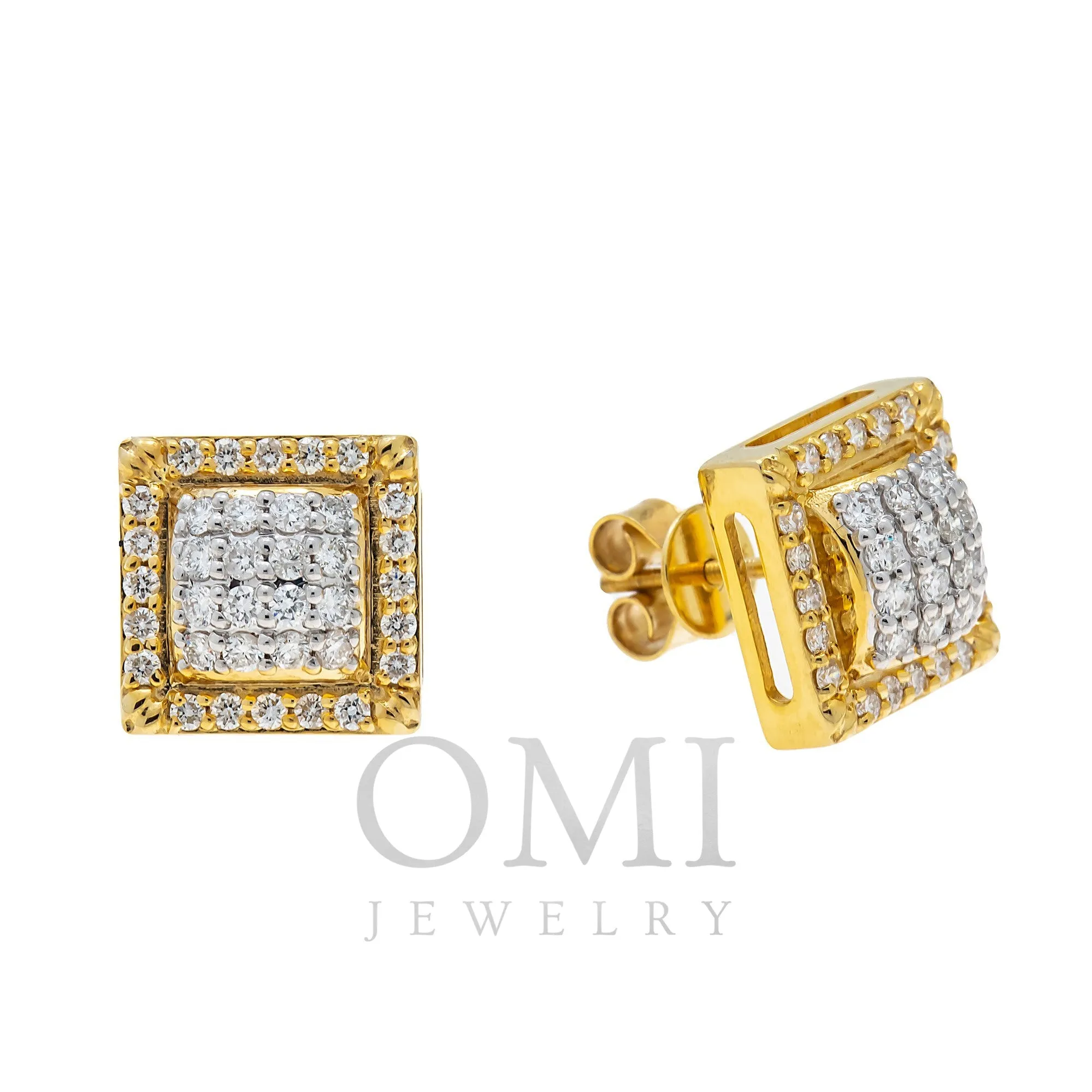 10K GOLD ROUND DIAMOND SQUARE EARRINGS 1.08 CTW