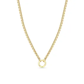 14k Gold Large Box Chain Round Enhancer Necklace