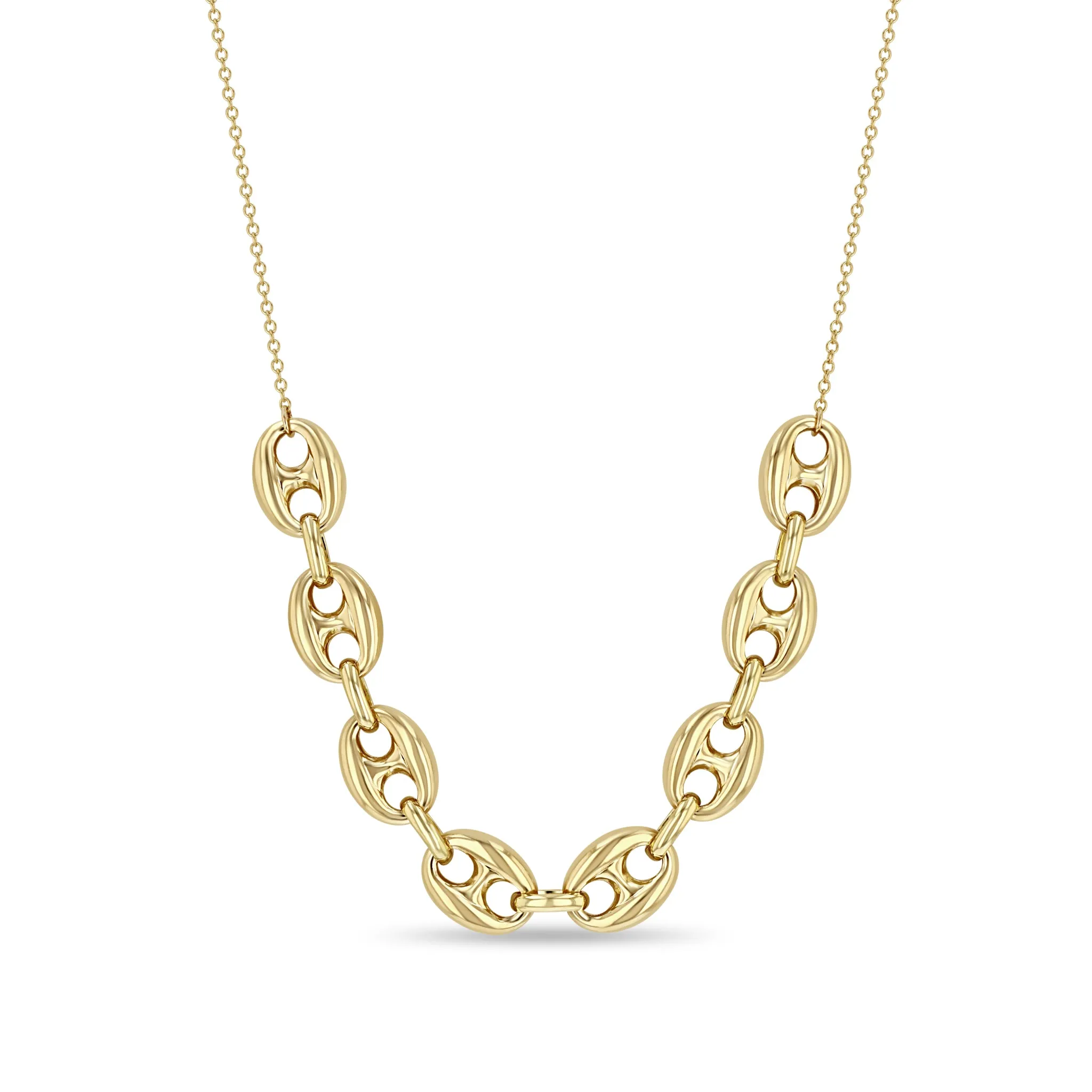 14k Large Puffed Mariner Station Necklace