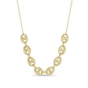 14k Large Puffed Mariner Station Necklace