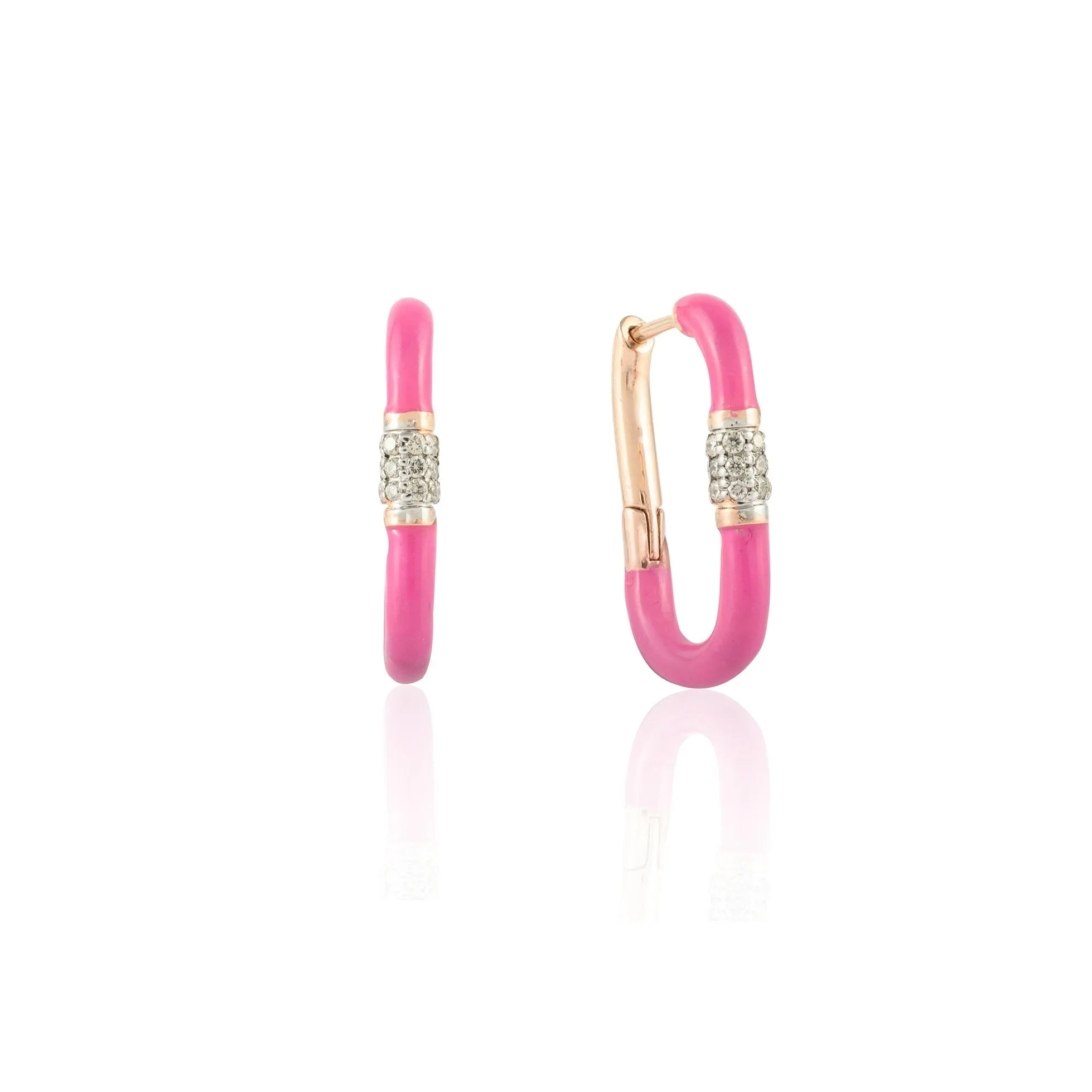 14K Yellow Gold Enamel Huggie Hoop Earrings