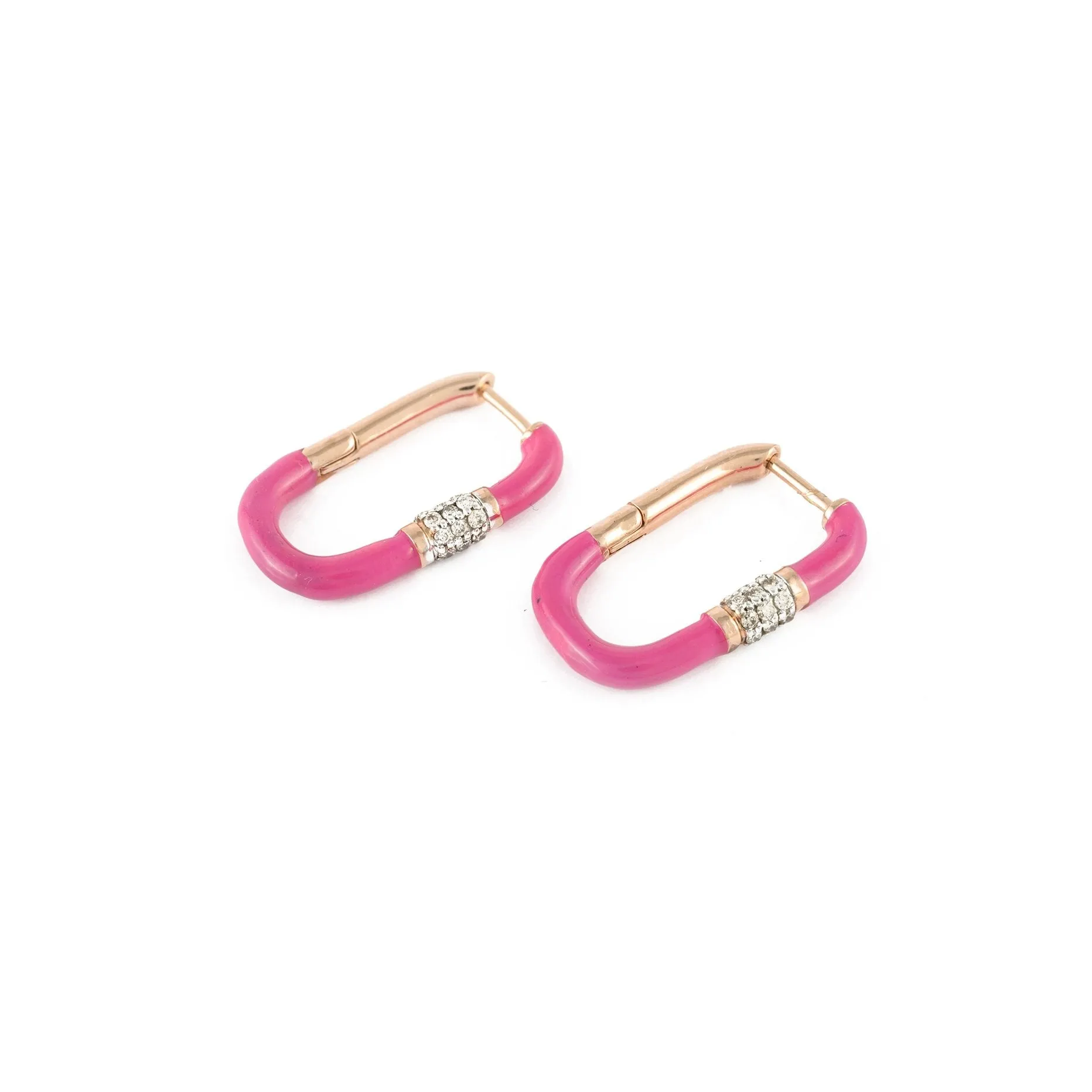 14K Yellow Gold Enamel Huggie Hoop Earrings