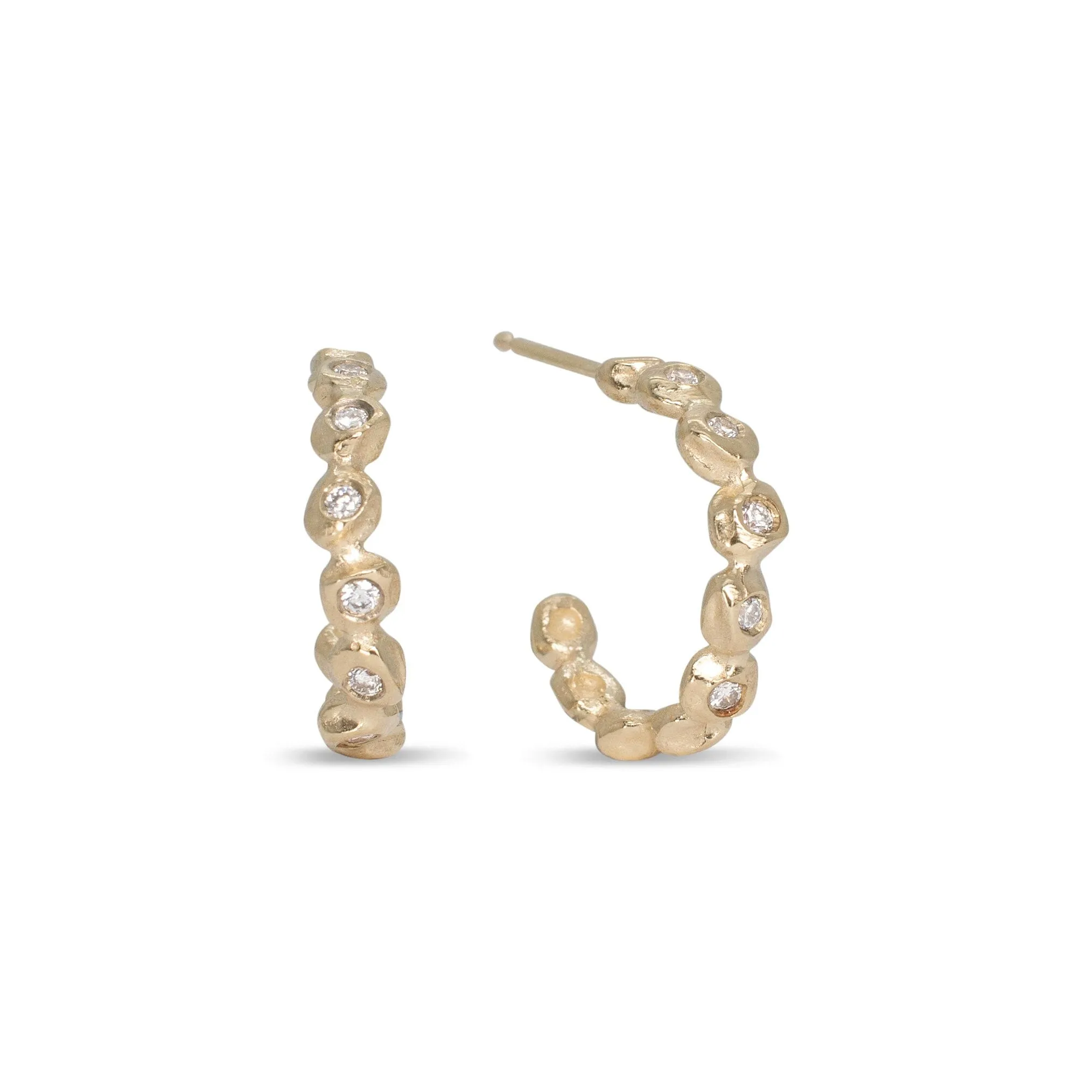 18K Diamond Dot Hoops Medium