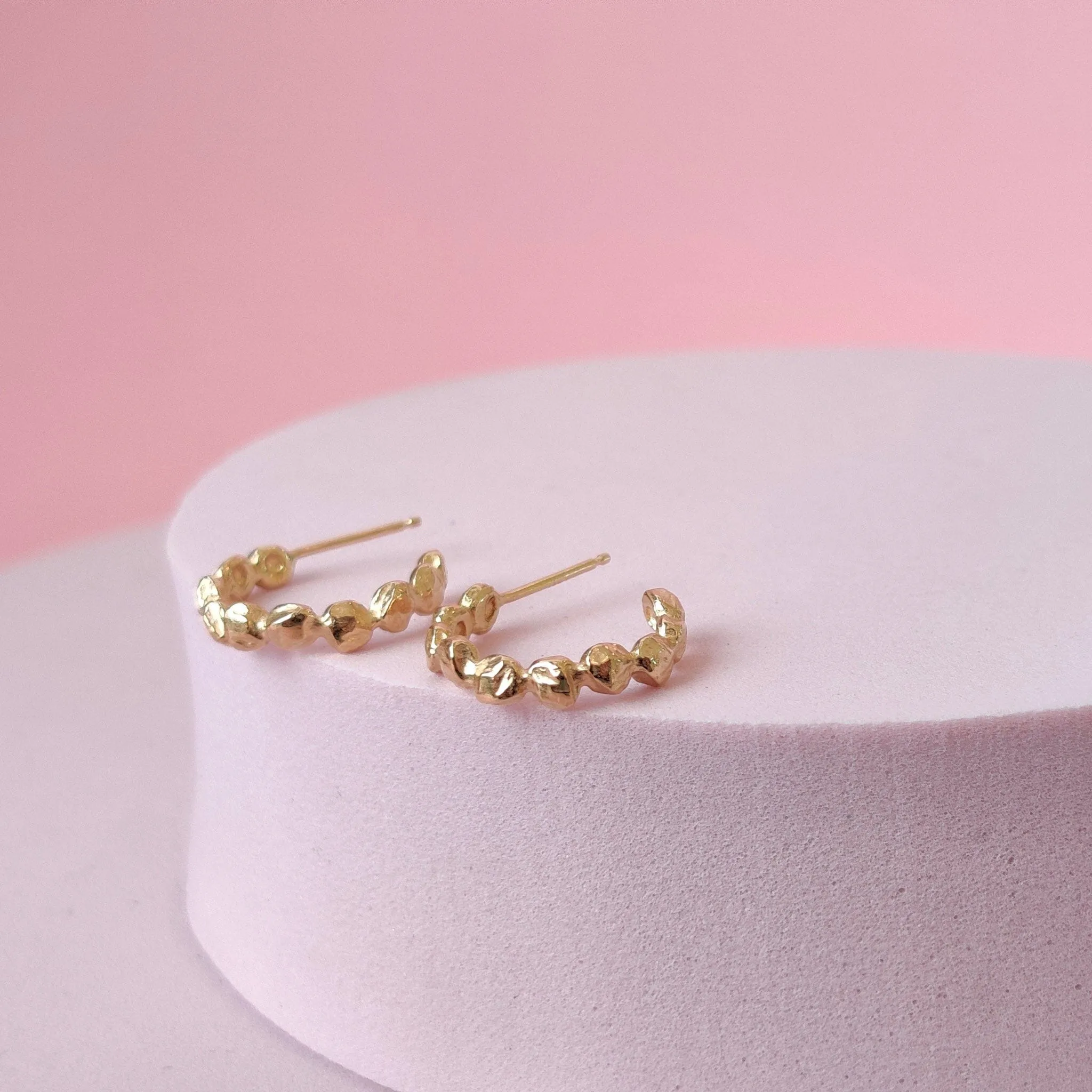 18K Diamond Dot Hoops Medium