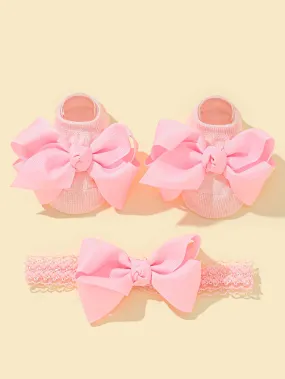 1pair Baby Bow Decor Socks & 1pc Headband