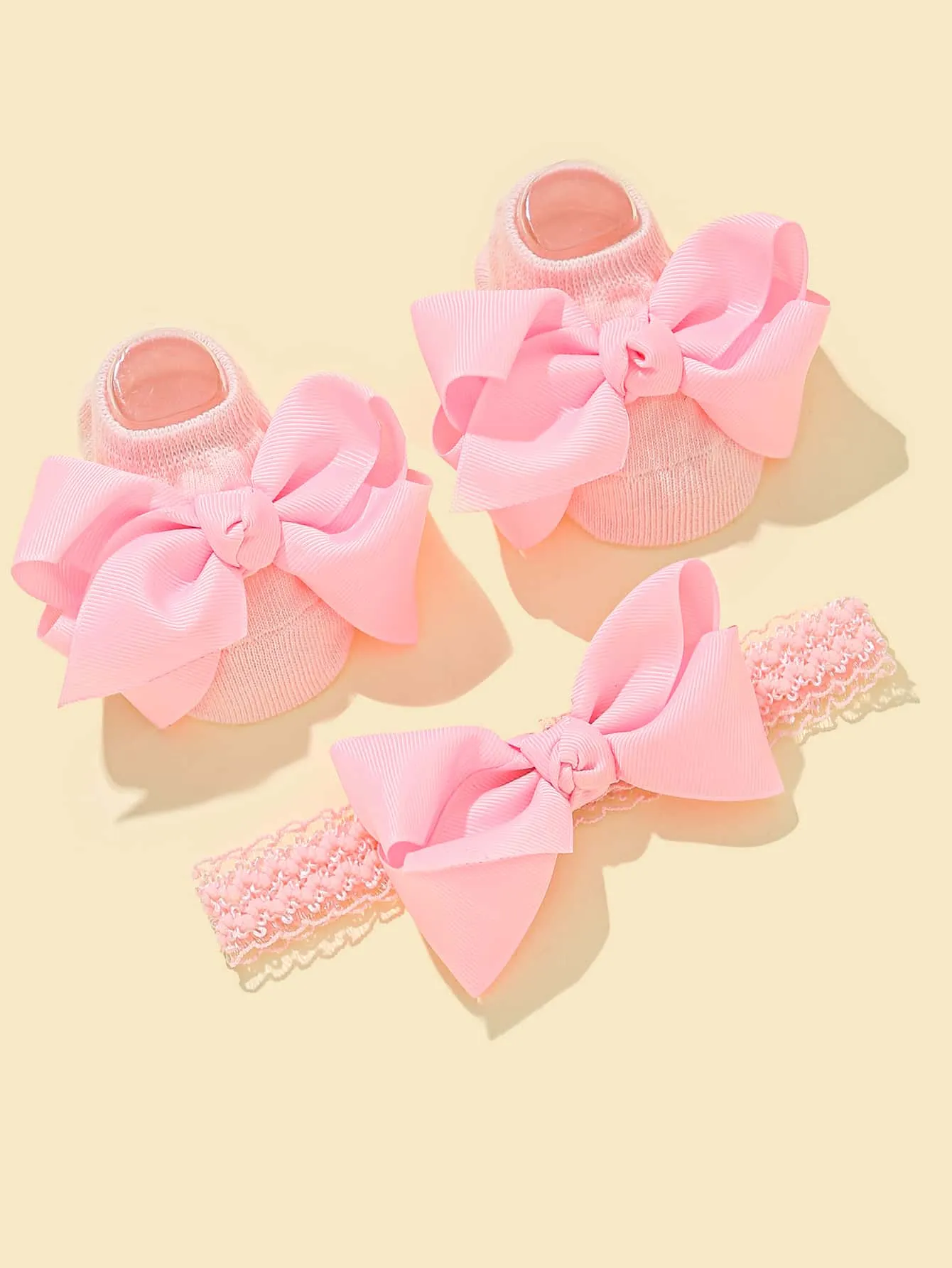 1pair Baby Bow Decor Socks & 1pc Headband