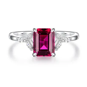 2 CT. Petite Emerald Cut Lab Grown Ruby Gemstone Ring