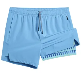 2 in 1 Stretch Short Lined Blue Gym Shorts