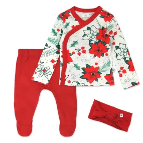 3-Piece Organic Cotton Side-Snap Top, Footed Pant and Beanie/Headband Set