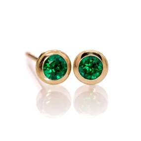 3mm Round Lab Emerald Martini Bezel Stud Earrings