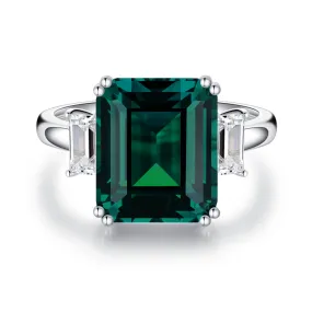 7.5 CT. Three Stone Emerald Cut Lab Grown Emerald Ring