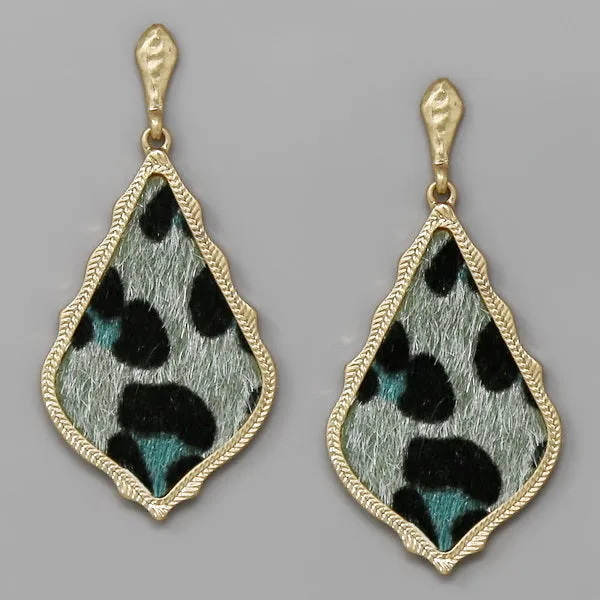 Animal Print Faux Fur Vintage Frame Drop Earrings