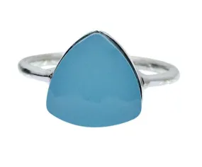 Aqua Chalcedony 925 Sterling Silver Handmade Bezel Set Ring, Trillon Gemstone Ring For Woman and Man