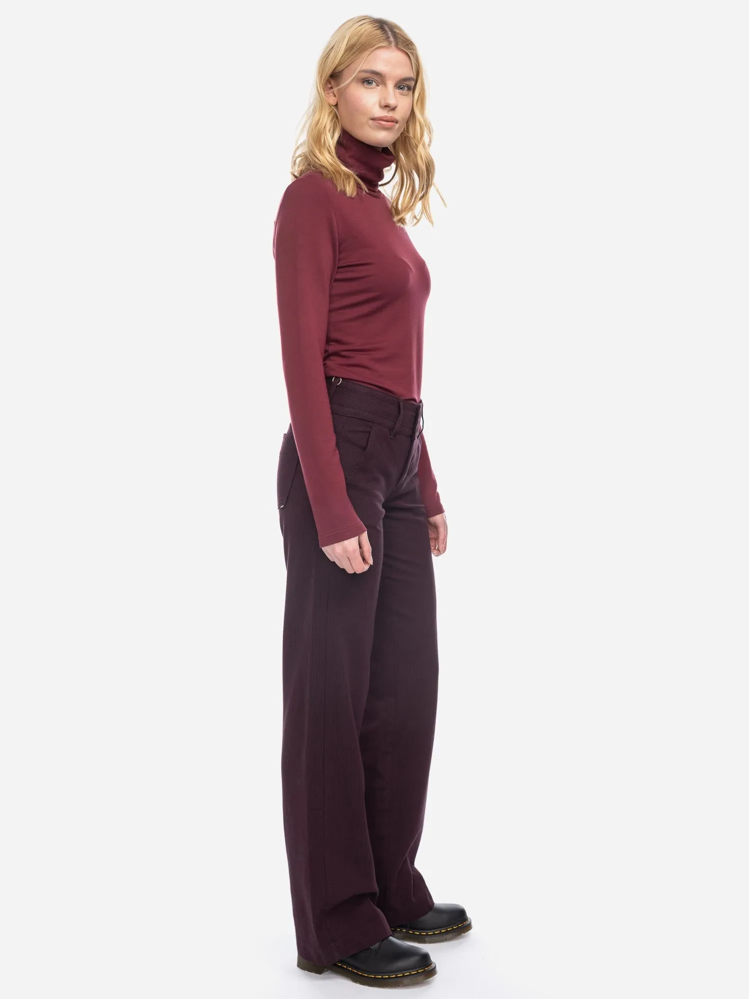 ATO Berlin Bordeaux Lilia Straight Cut Wide Leg Trousers