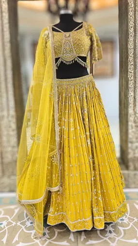 Beautiful Yellow Lehenga Choli with Hand Embroidery