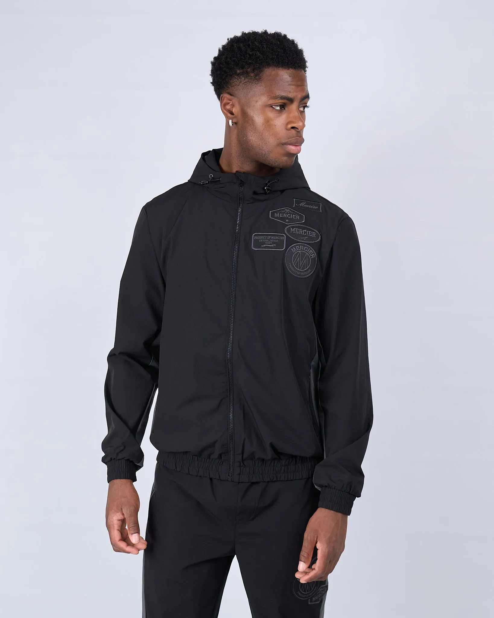 Black Charcoal Contrast Badge Windbreaker