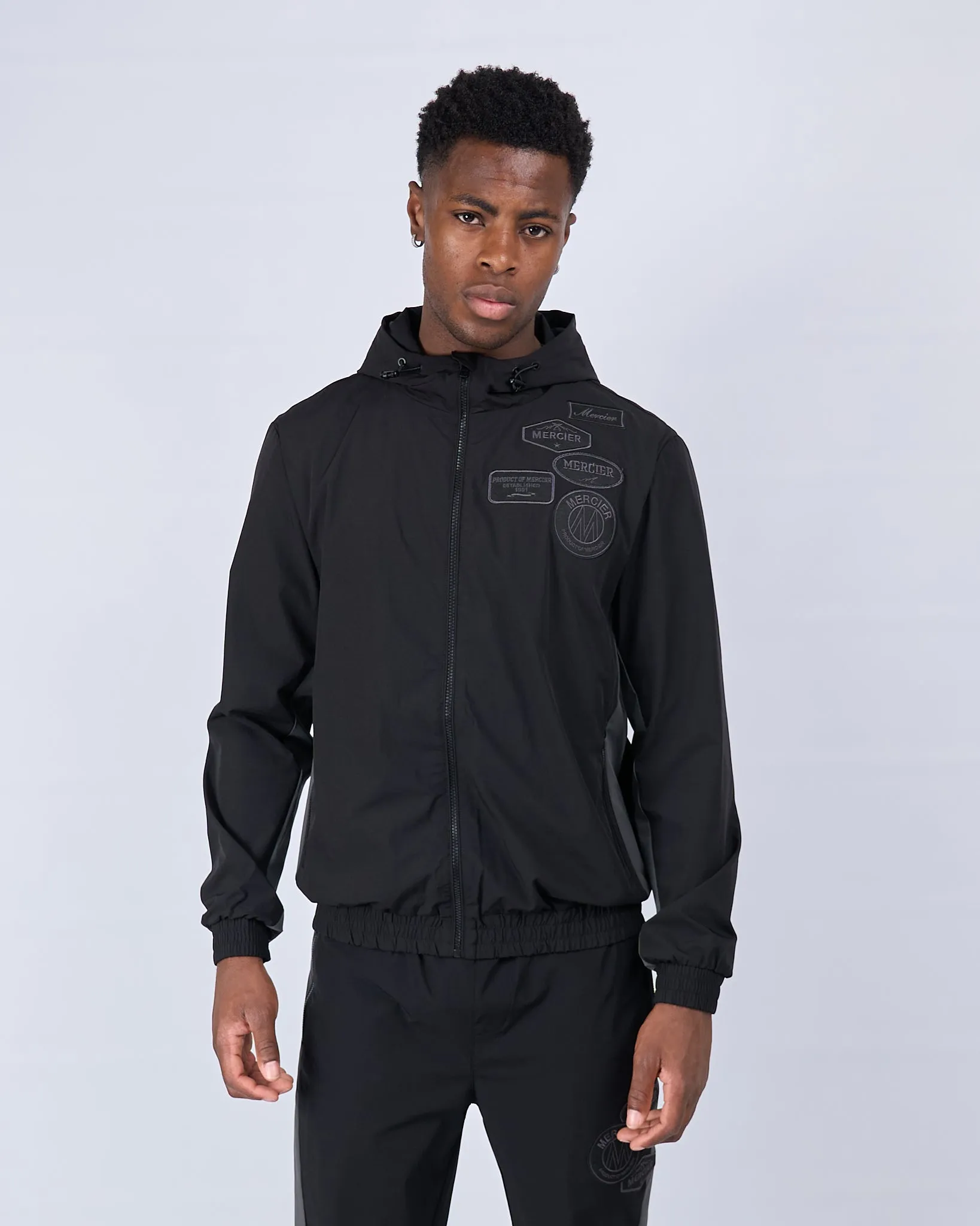 Black Charcoal Contrast Badge Windbreaker