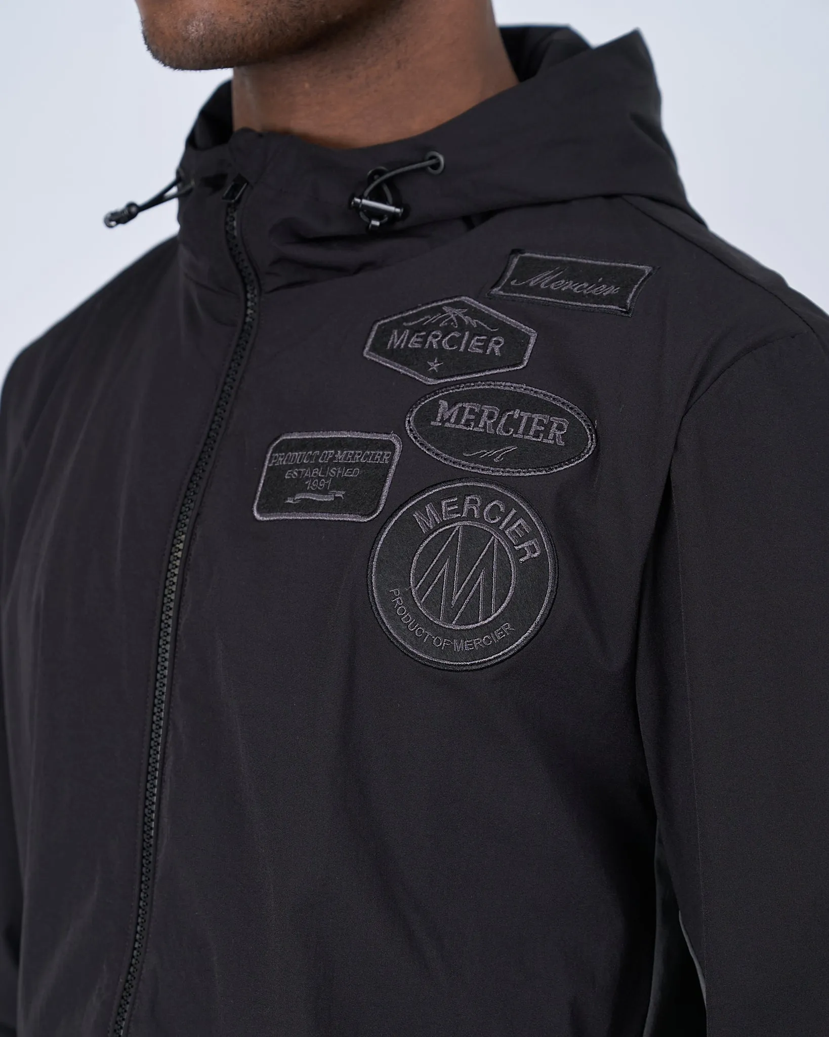 Black Charcoal Contrast Badge Windbreaker