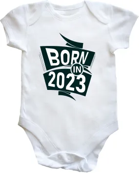 Born in 2023 Short Sleeved Baby Vest Bodysuit