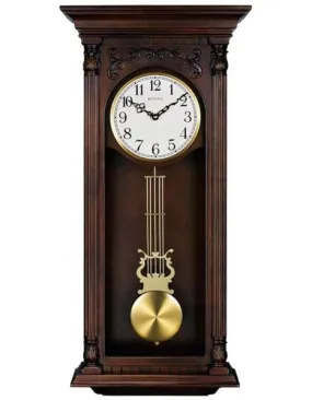 Bulova Norwood II Wall Clock - Triple Chime - Brown Cherry Finish - Pendulum