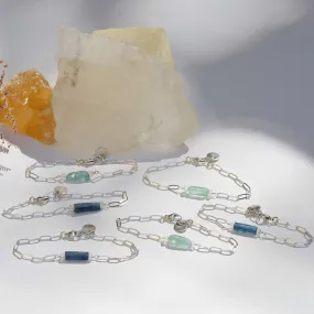 Camillia - Raw Kyanite or Organic Aquamarine Sterling Silver Chain Bracelet