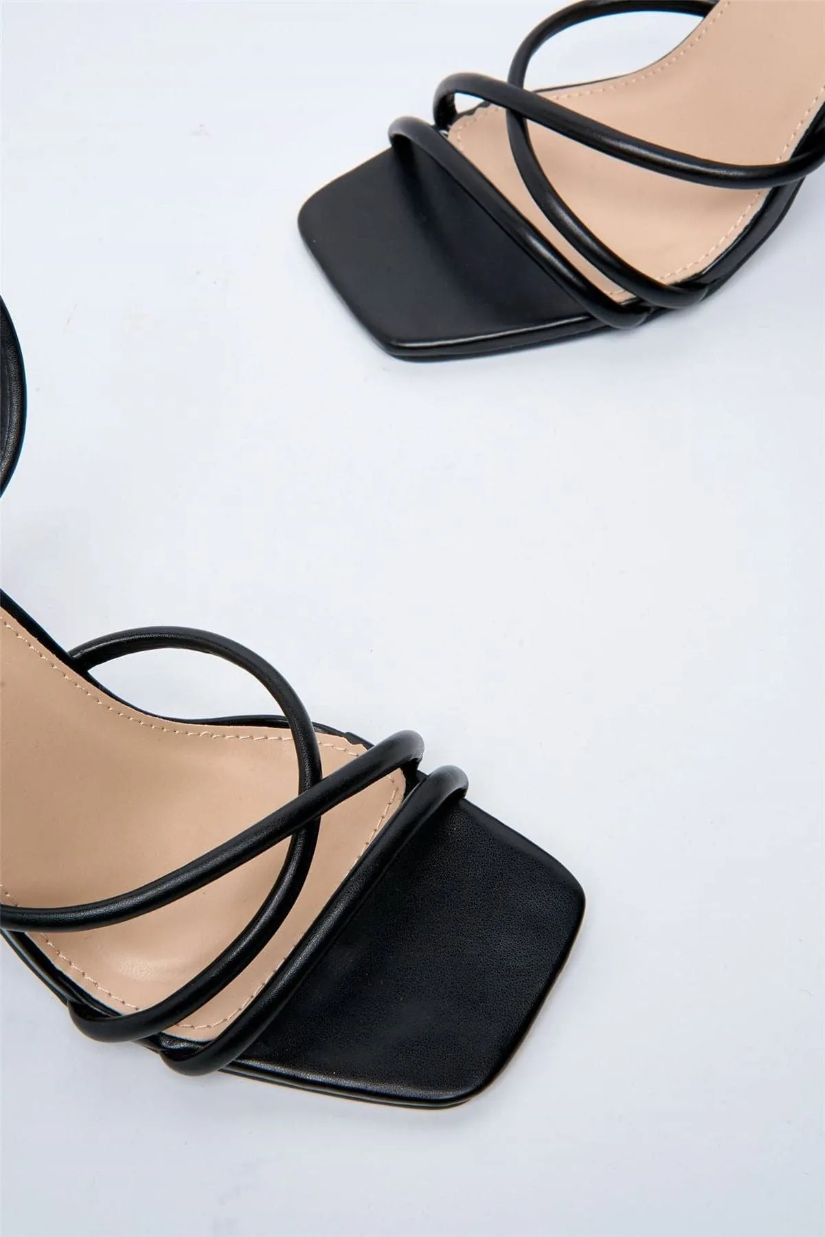 Chania Thick Strappy Block Heel Sandal in Black