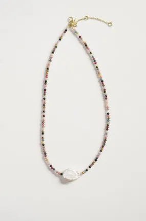 Coin Pearl Multi Tourmaline Beaded Necklace