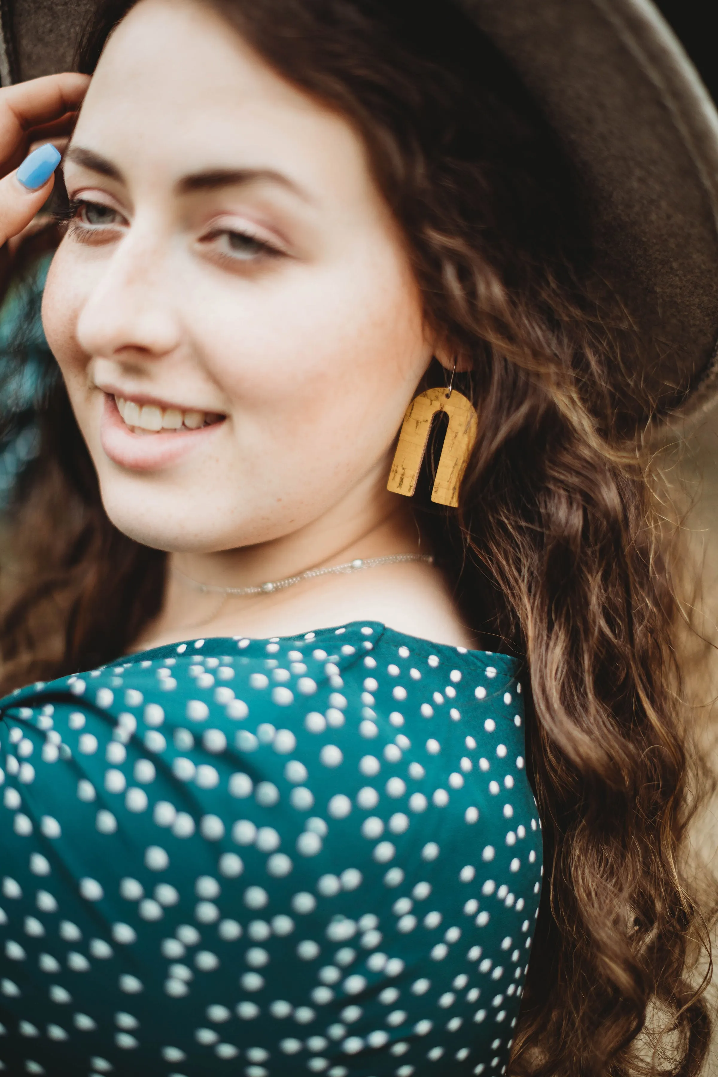 Cork Leather Arch Earring Mustard Yellow