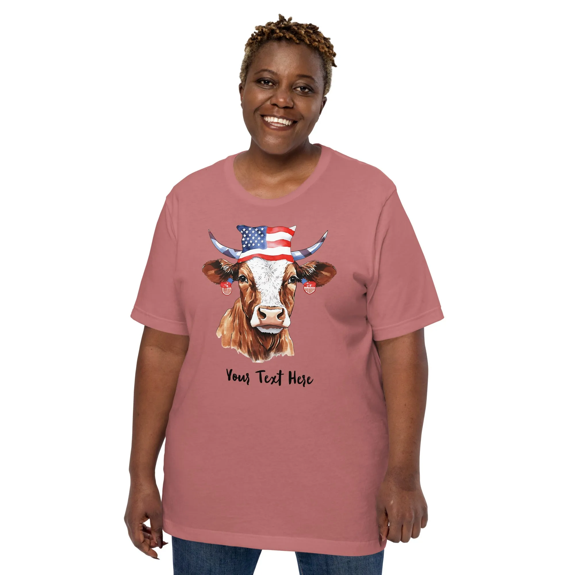 Customizable T Shirt With Patriotic Cow For Cow Lovers