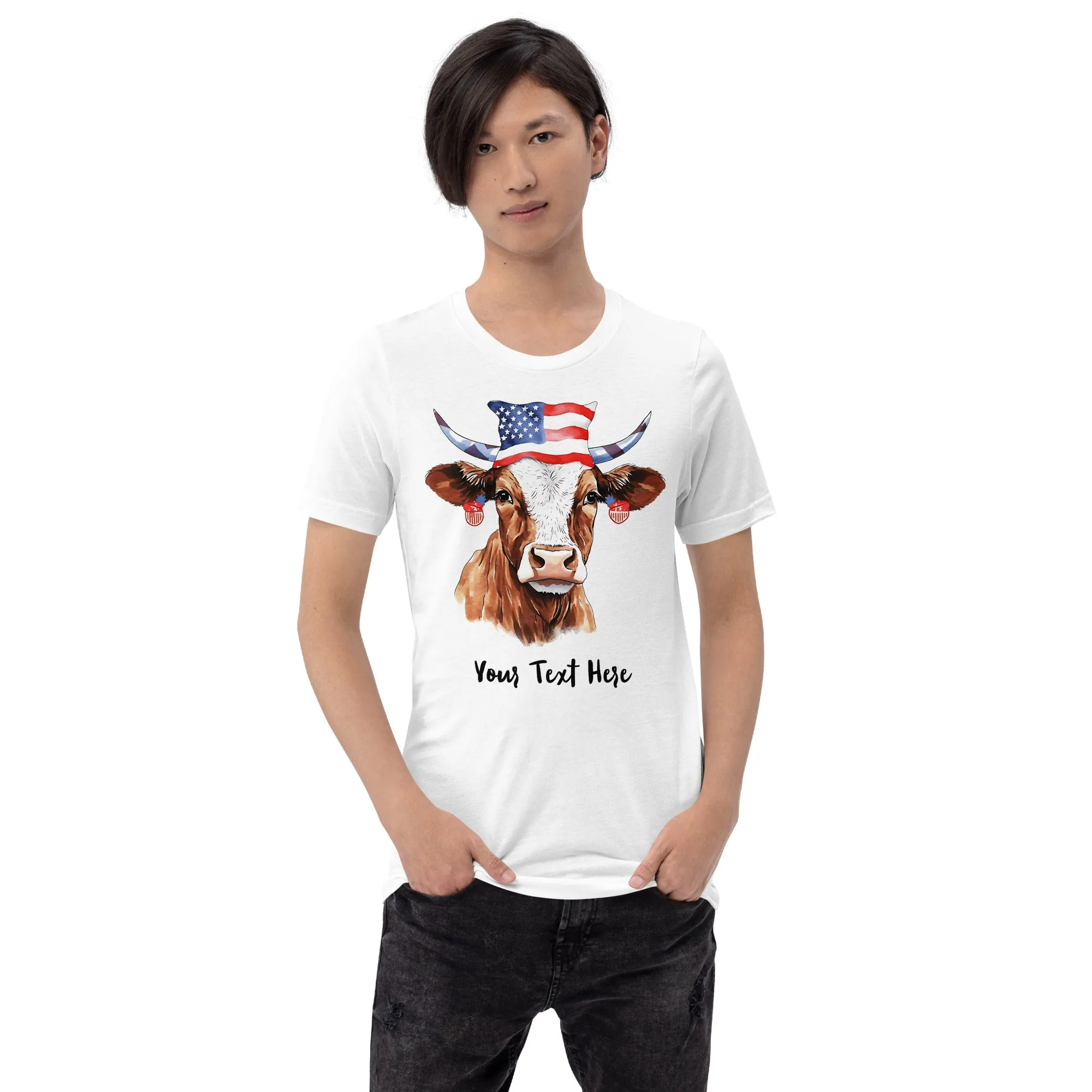 Customizable T Shirt With Patriotic Cow For Cow Lovers