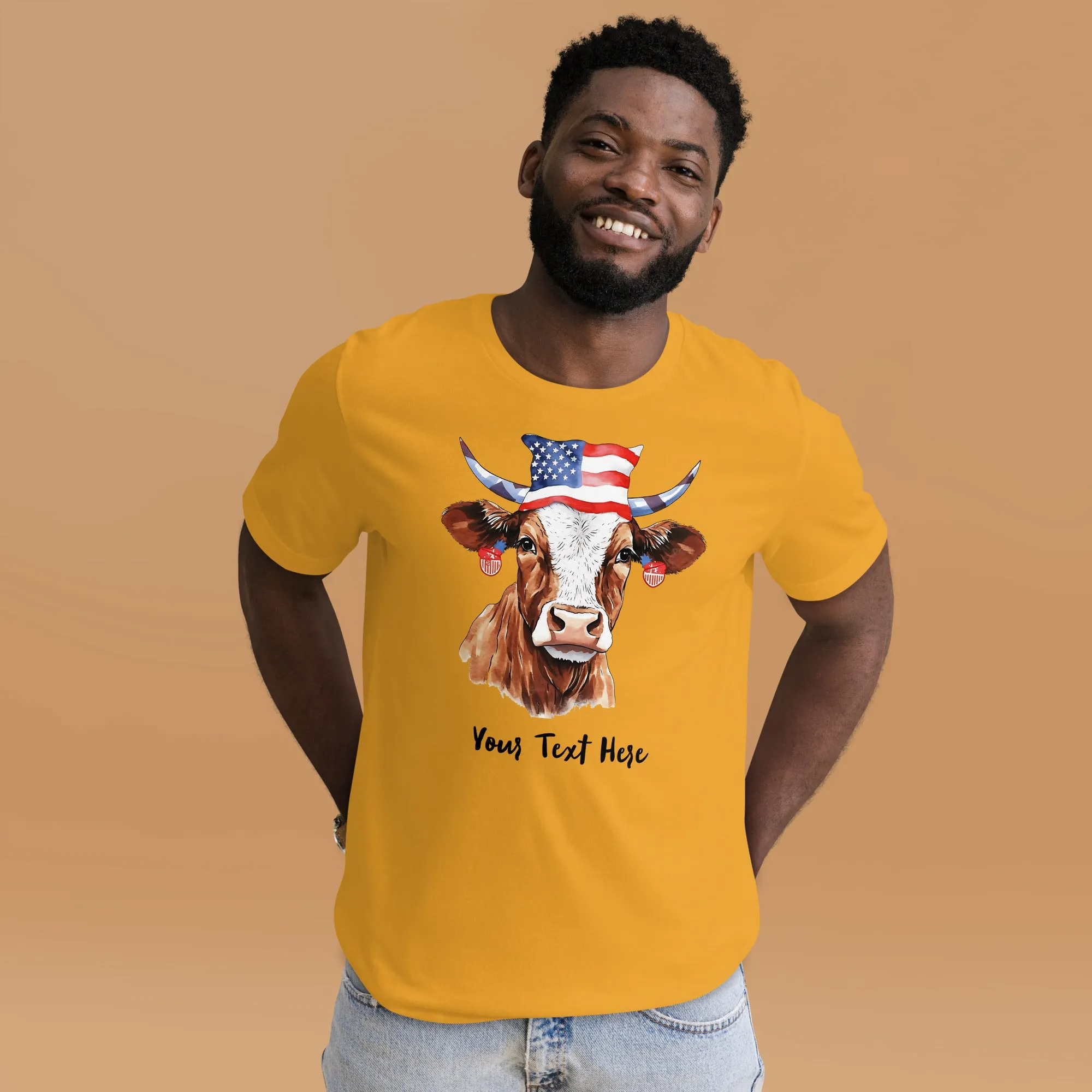 Customizable T Shirt With Patriotic Cow For Cow Lovers