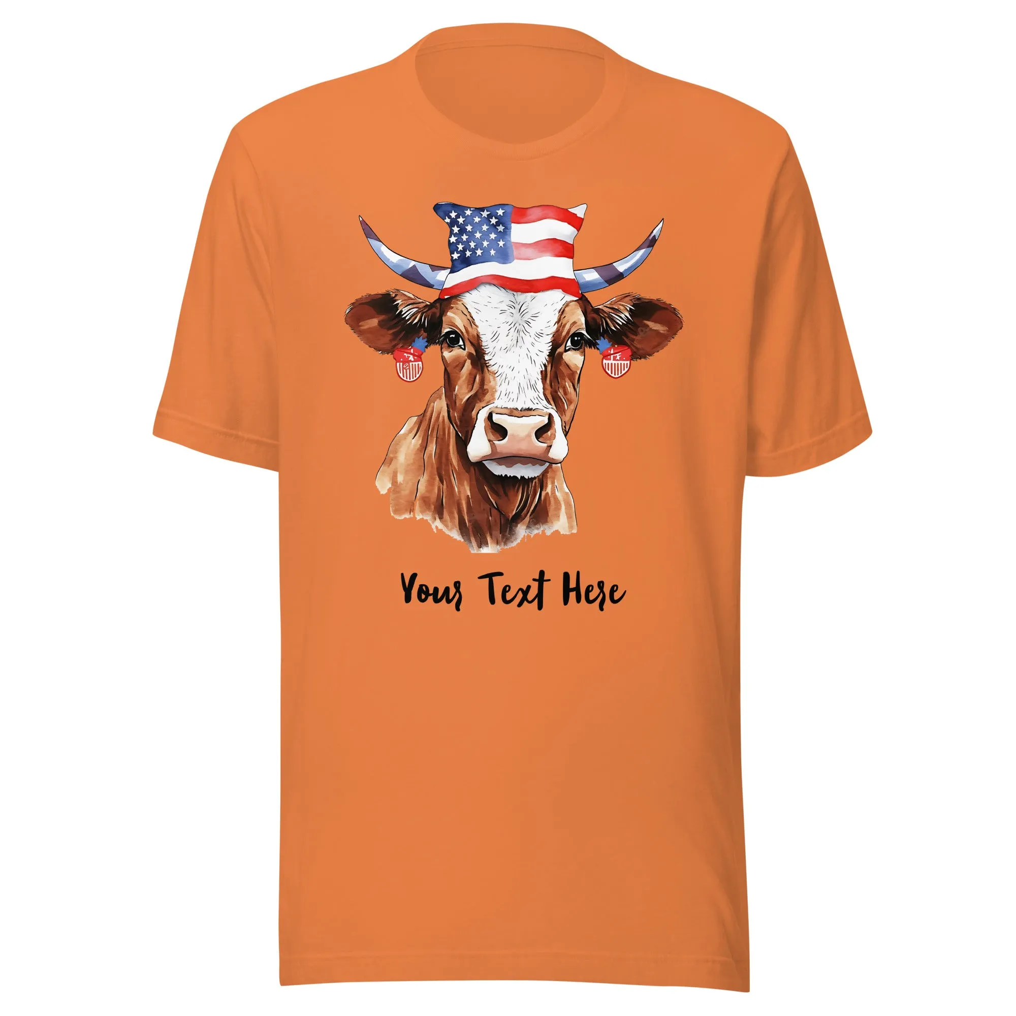 Customizable T Shirt With Patriotic Cow For Cow Lovers