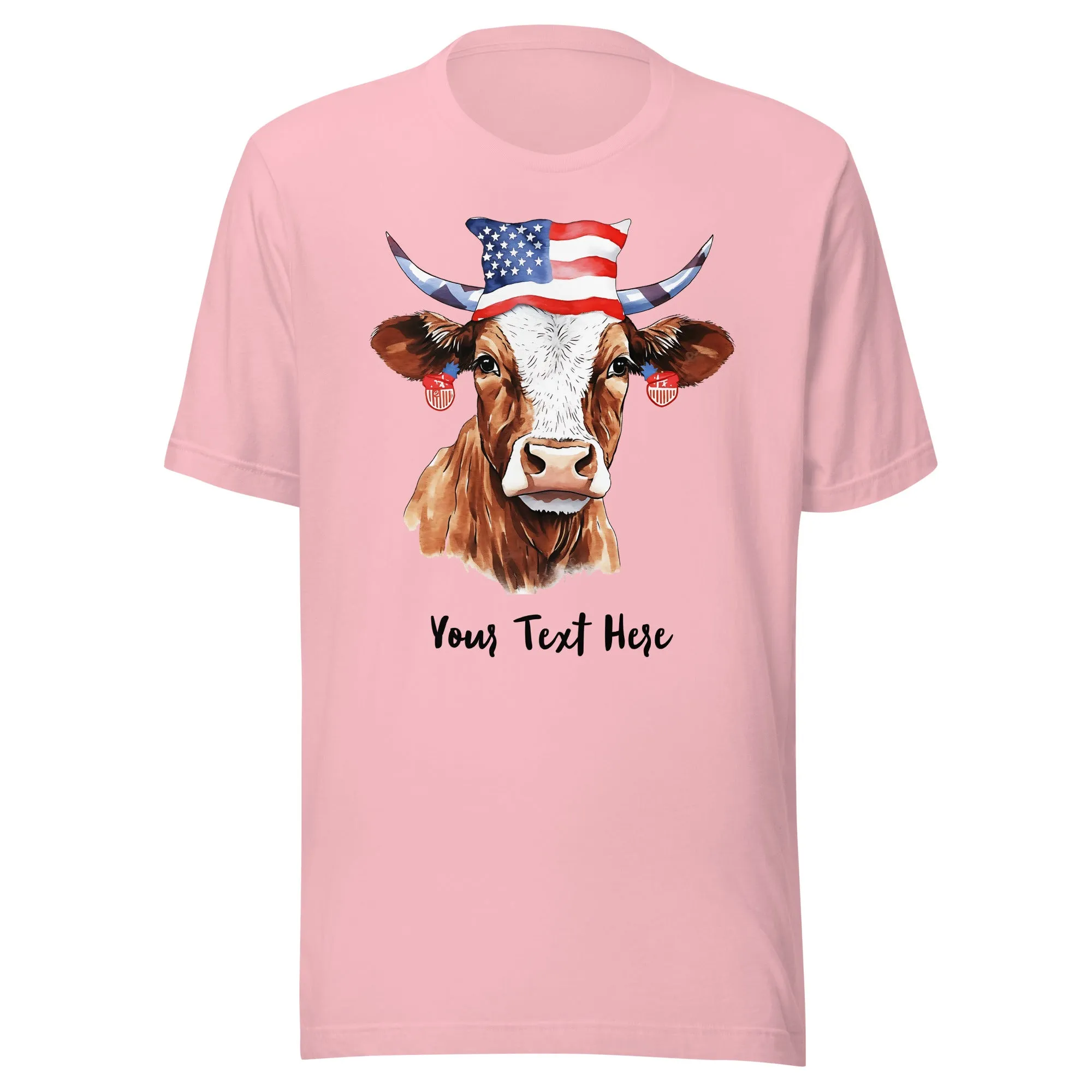 Customizable T Shirt With Patriotic Cow For Cow Lovers