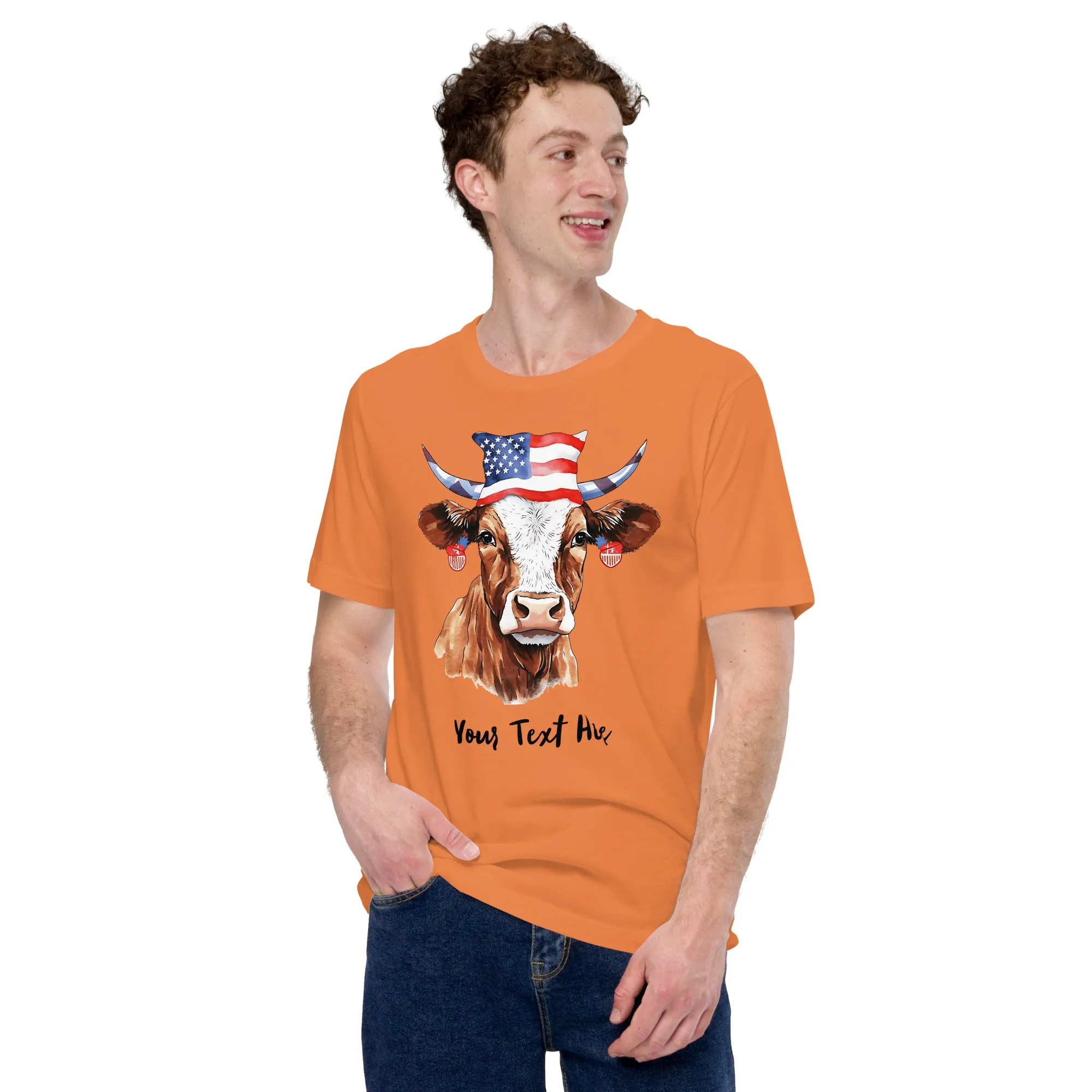 Customizable T Shirt With Patriotic Cow For Cow Lovers