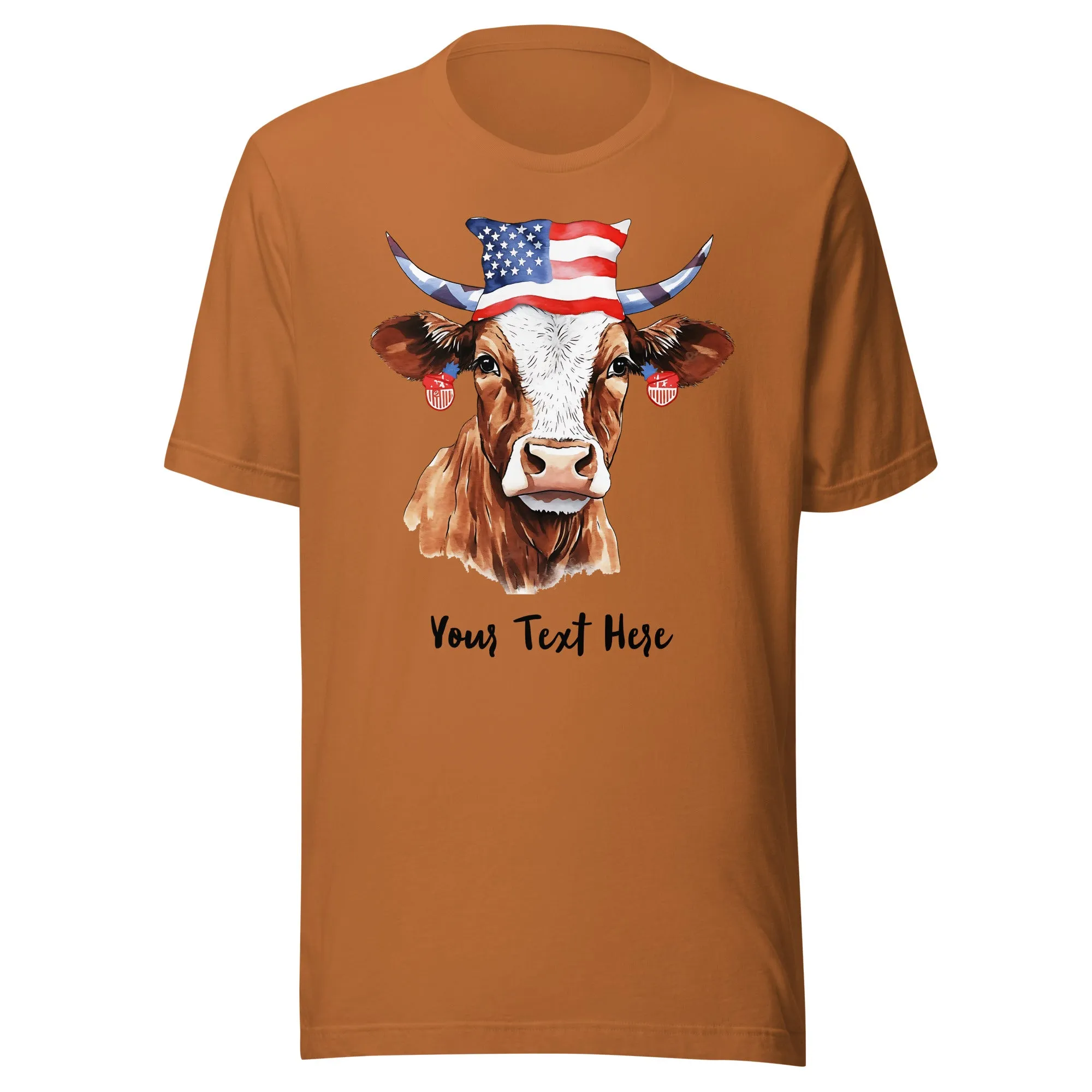 Customizable T Shirt With Patriotic Cow For Cow Lovers