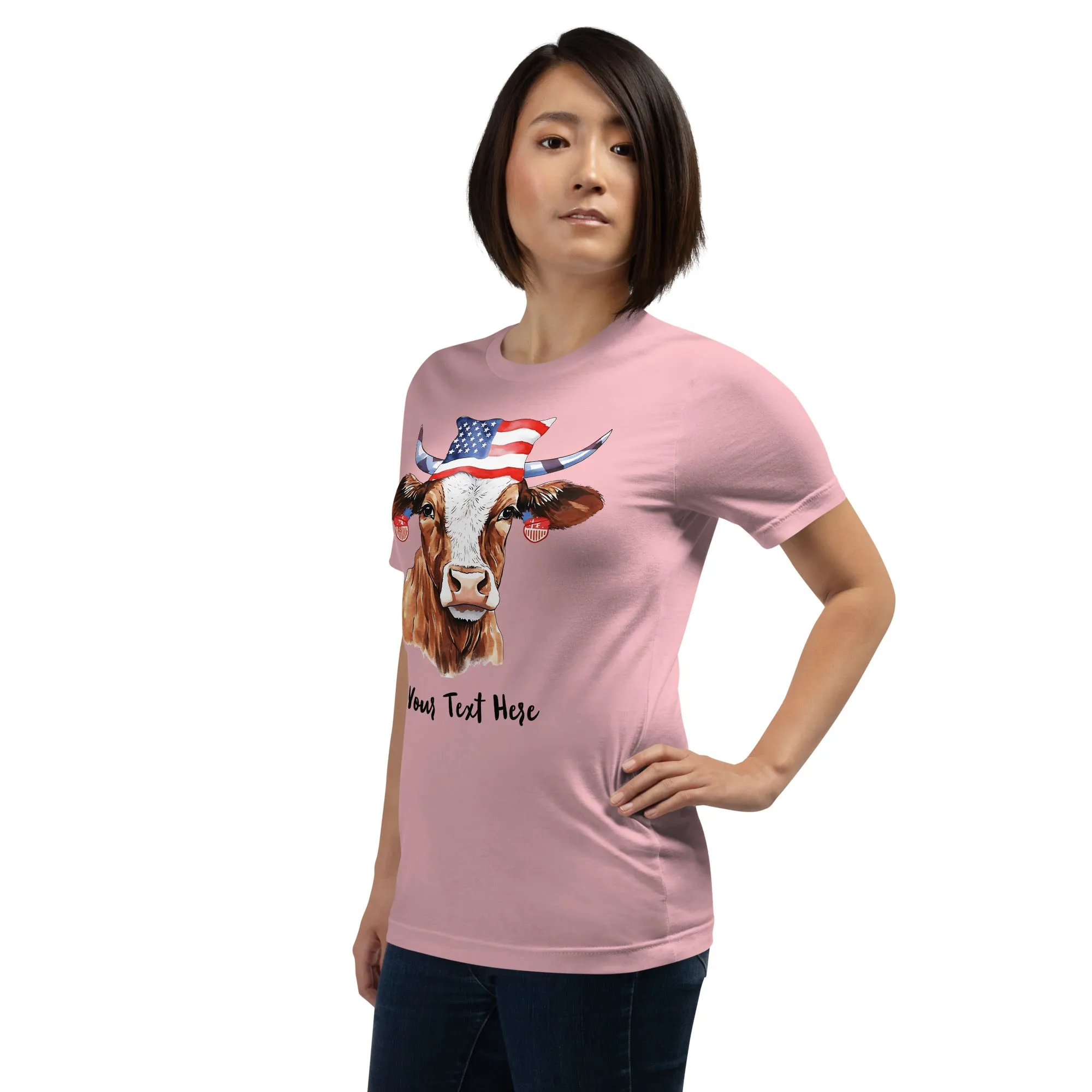 Customizable T Shirt With Patriotic Cow For Cow Lovers