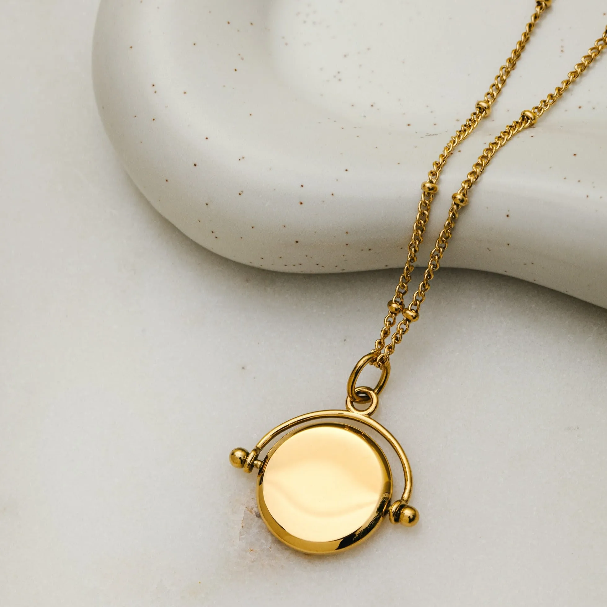 Faceted Disc Spinner Necklace - Gold