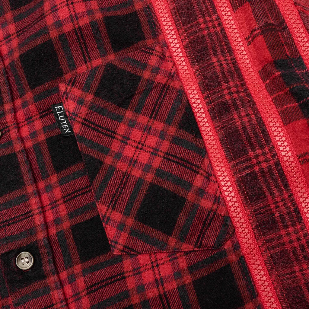 Flannel Shirt 7 Cuts Zipped Wide Shirt Over Dye - Red