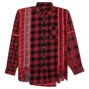 Flannel Shirt 7 Cuts Zipped Wide Shirt Over Dye - Red