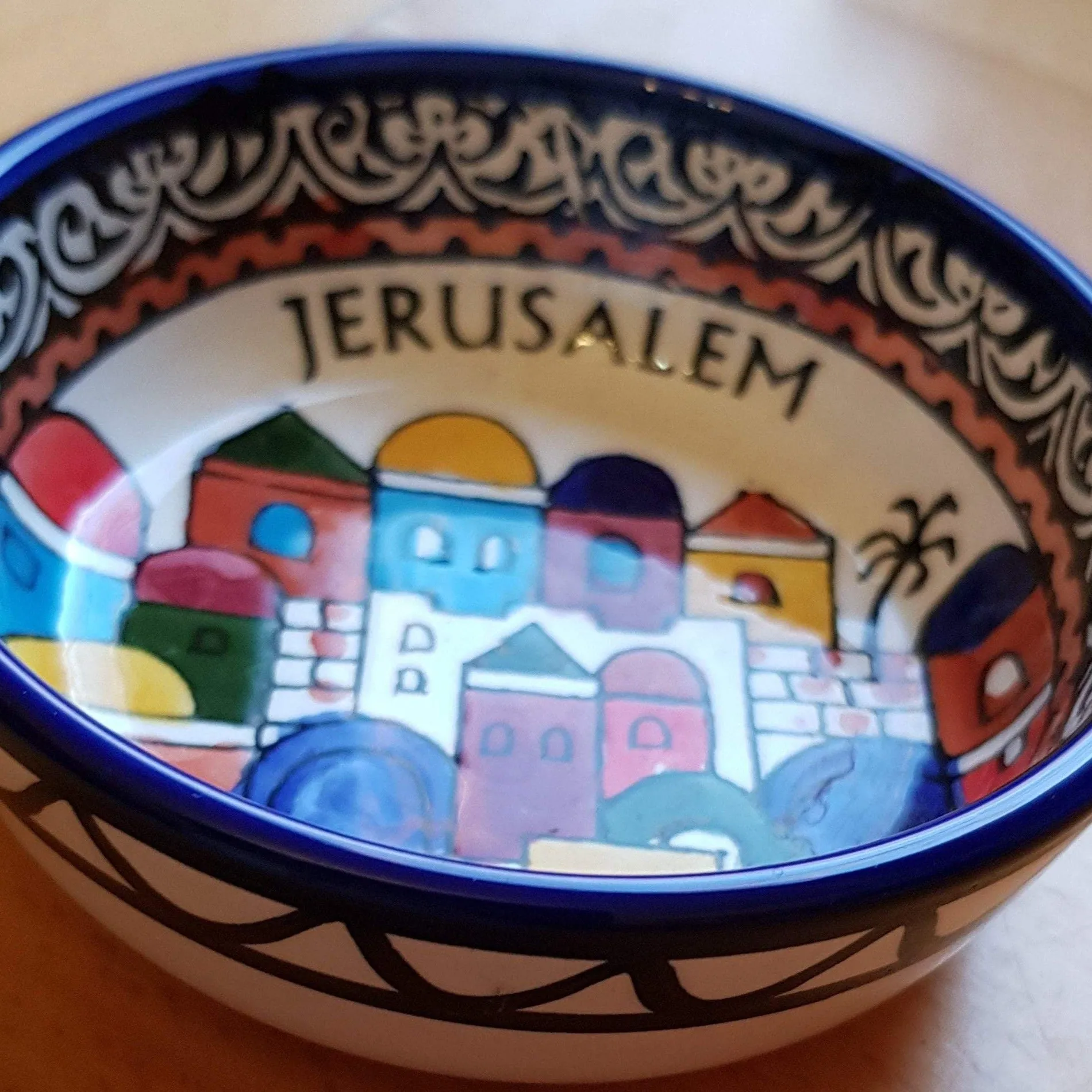 Gift for Home Armenian Ceramic Bowl for serving or decoration. Holy Land Jerusalem motif.