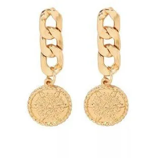 Gold Link Chain and  Coin Earrings