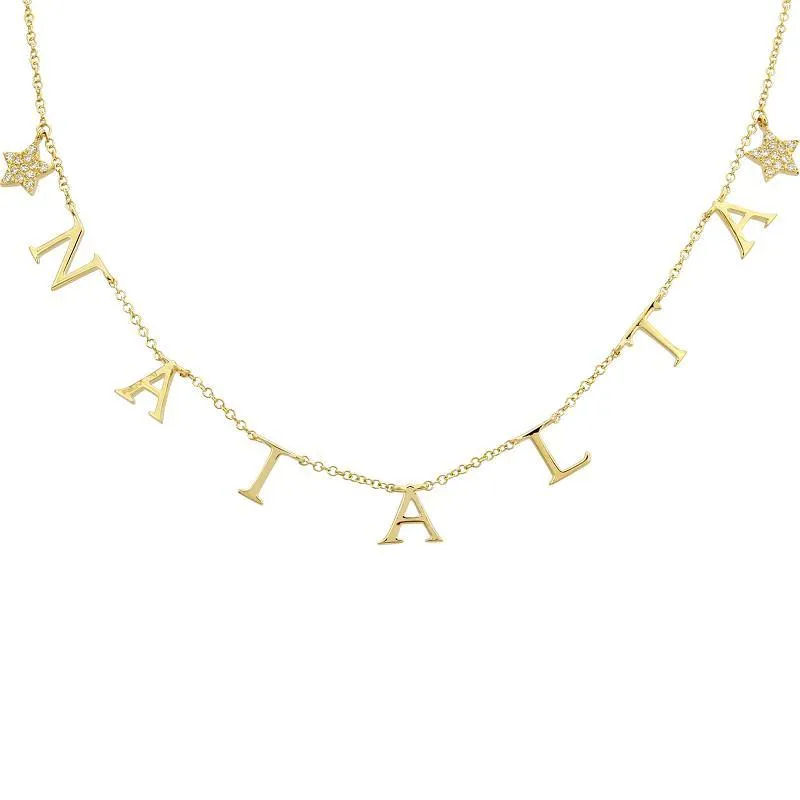 Gold Name and Diamond Charm Necklace