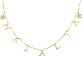 Gold Name and Diamond Charm Necklace