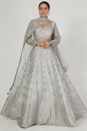 Gray Sequins Gown with Dupatta