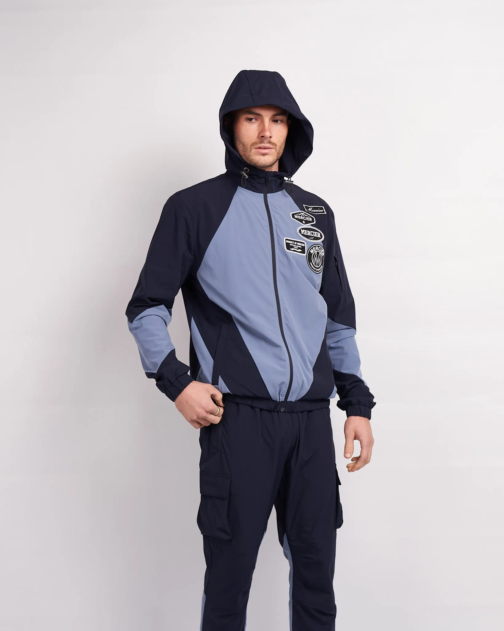 Navy Placid Blue Mono Badge Panelled Windbreaker