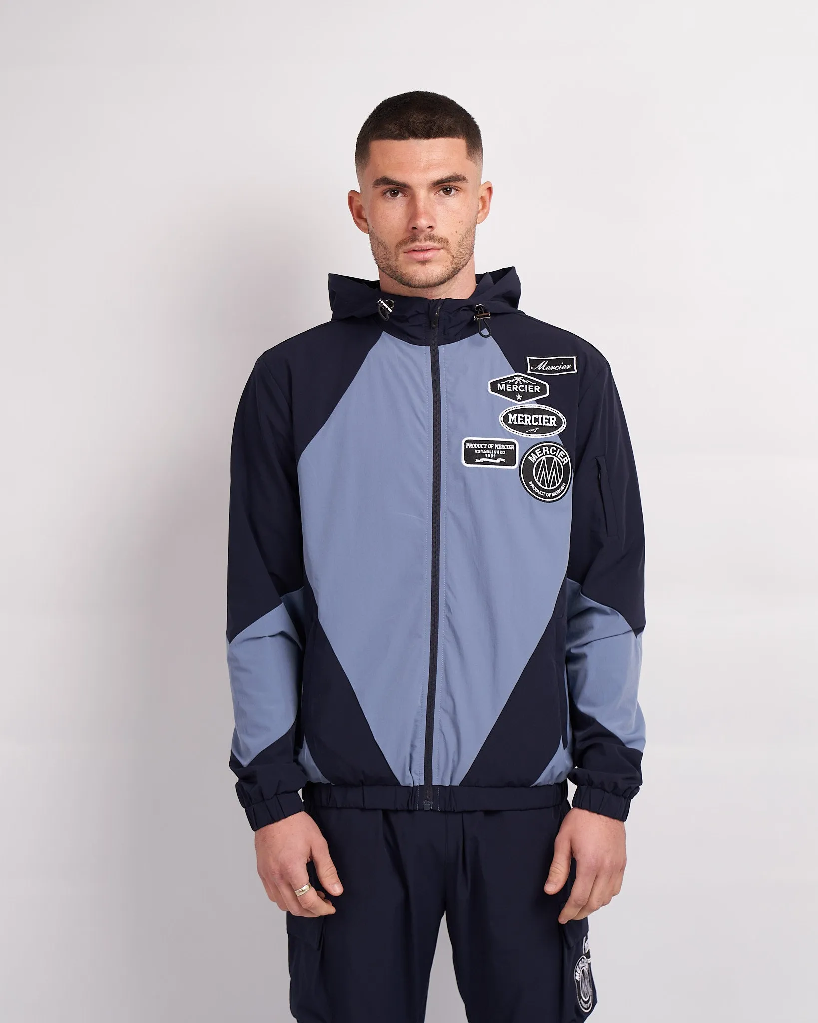 Navy Placid Blue Mono Badge Panelled Windbreaker