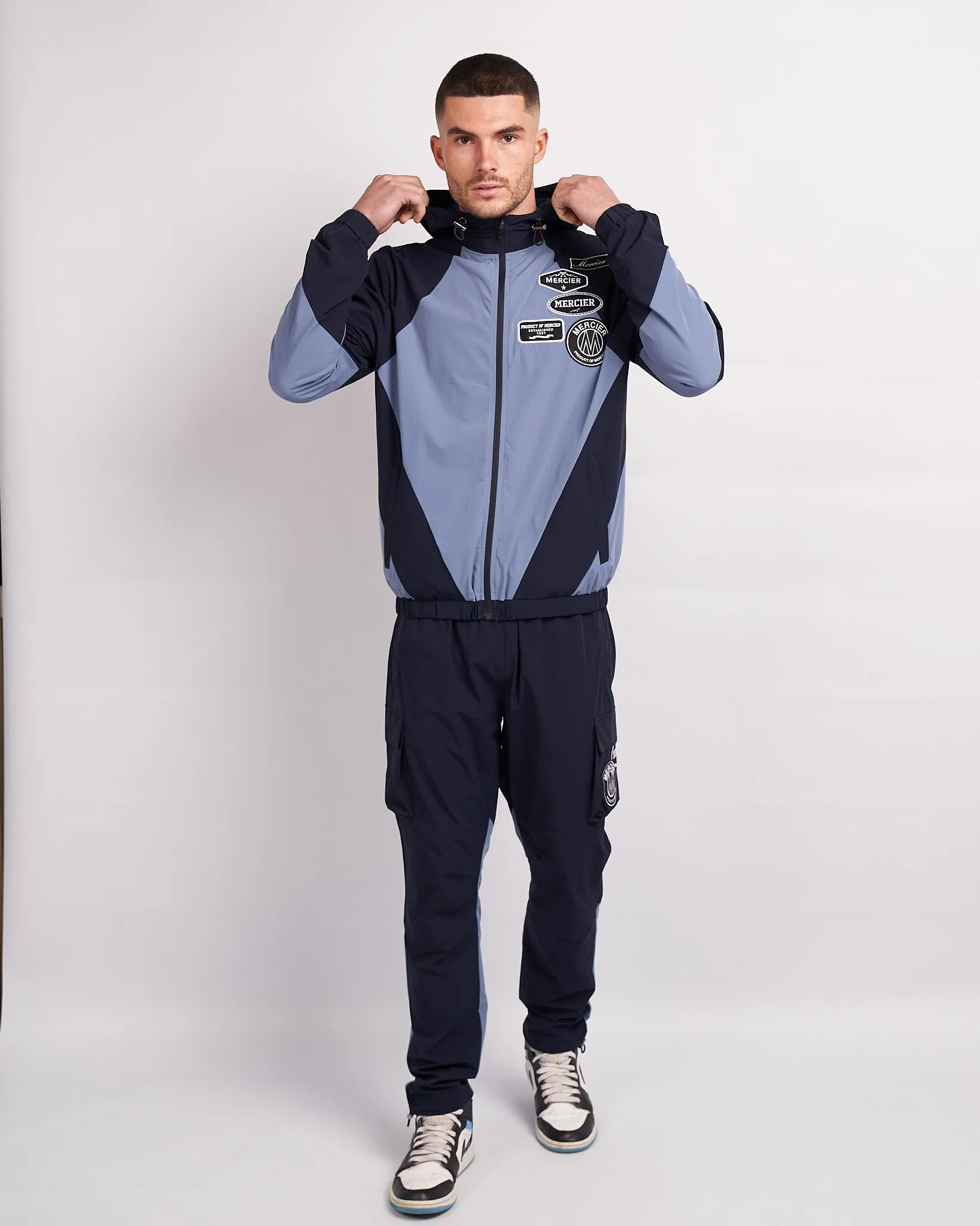 Navy Placid Blue Mono Badge Panelled Windbreaker