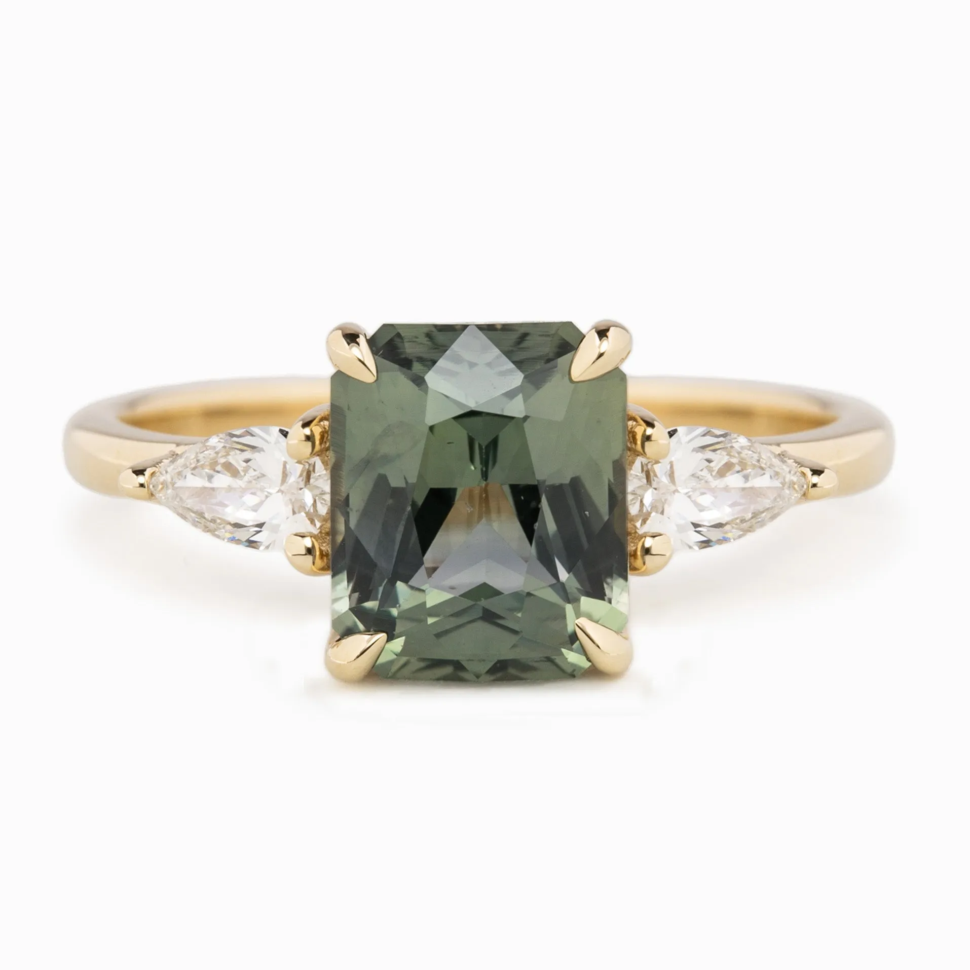 Olivia Grand Ring 2.76ct Green Madagascar Sapphire, 14k Yellow Gold (One of a kind)