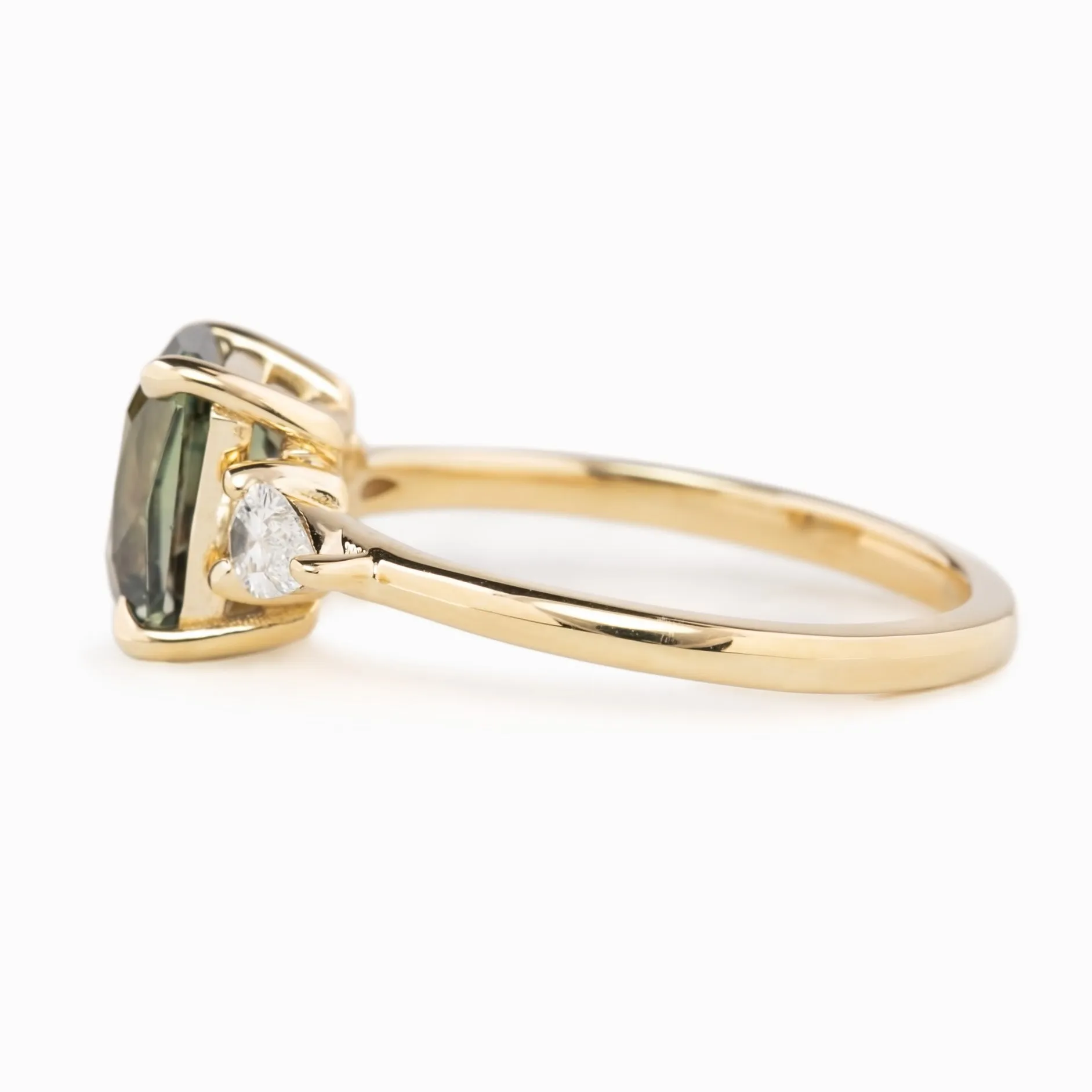 Olivia Grand Ring 2.76ct Green Madagascar Sapphire, 14k Yellow Gold (One of a kind)